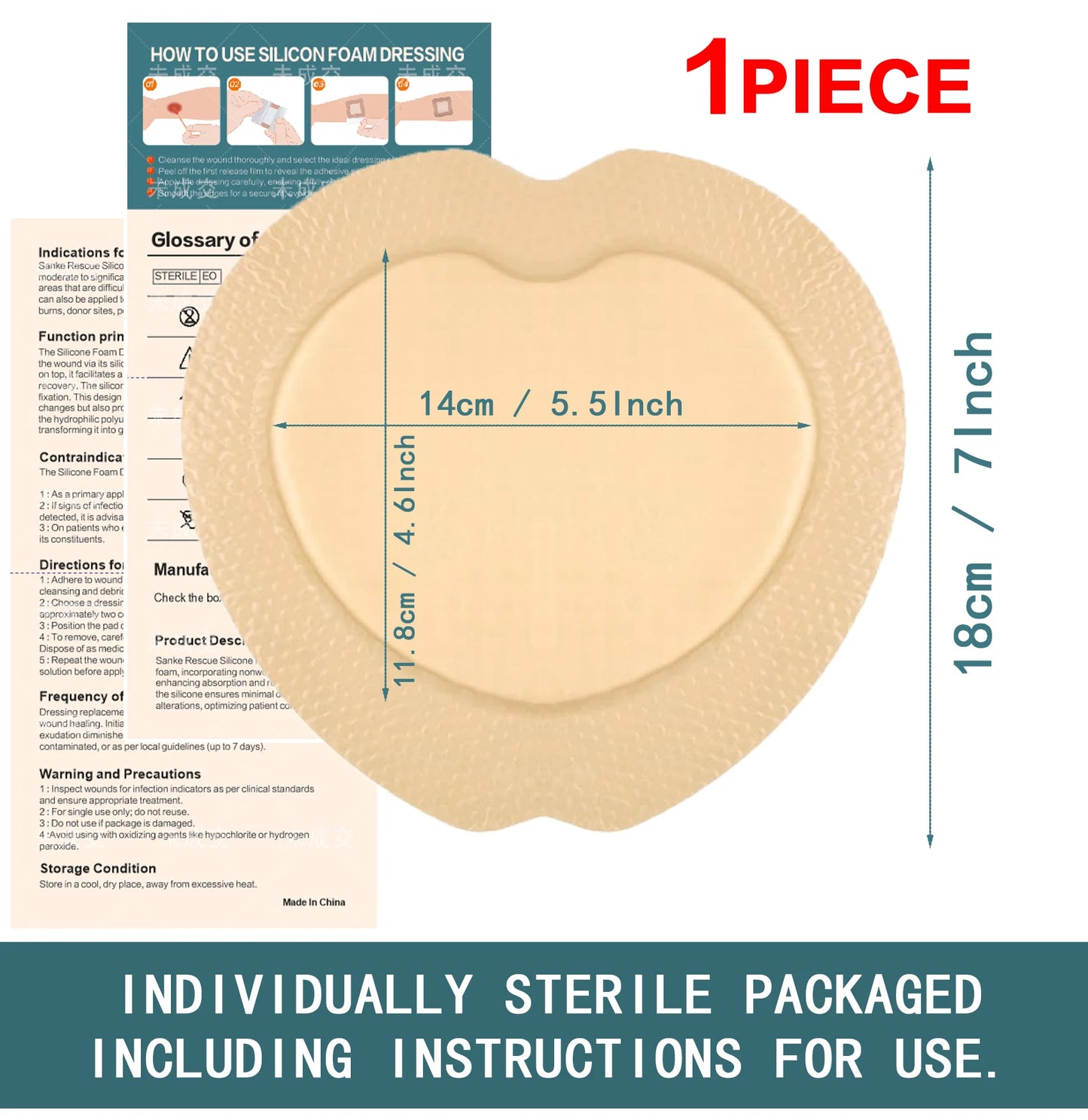 Silicone Foam Dressing with Border, 10 Pack Waterproof Wound Care Bandage, High Absorbent Pad for Bed Sores Peaceful Pleasures Health and Wellness 1PCS 18X18cm