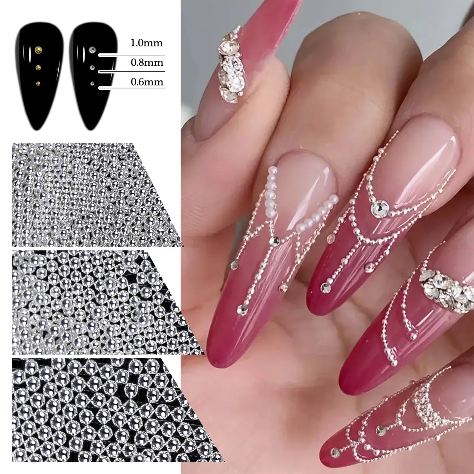 Alloy Small Steel Beads Nail Art Decoration Kit 6 Grids Gold Silver Mixed Colors Diy Manicure Charms For Home Salon Use Peaceful Pleasures Health and Wellness