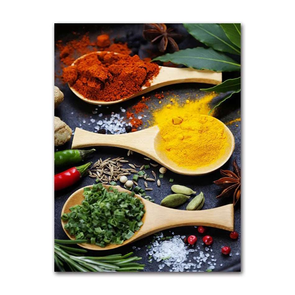 Spices Peppers Herbs Kitchen Canvas Wall Art | HD Unframed Print