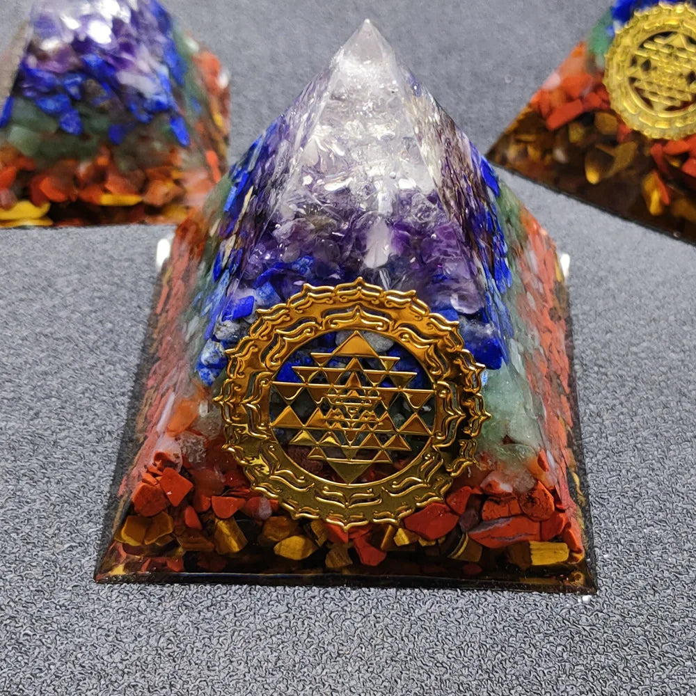 7 Chakra Orgone Pyramid for Reiki Healing Crystals and Stones Orgonite Energy Generator Meditation Balancing Home Decor Ornament Peaceful Pleasures Health and Wellness