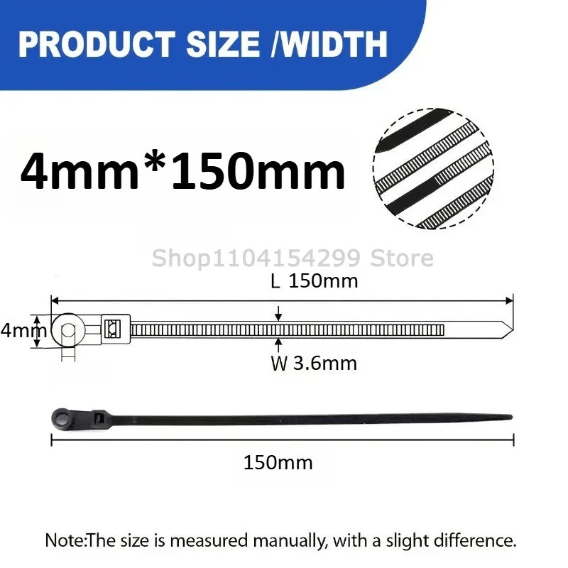 Screw Hole Nylon Cable Ties Self-Locking 4×150mm | 100–500 Pcs