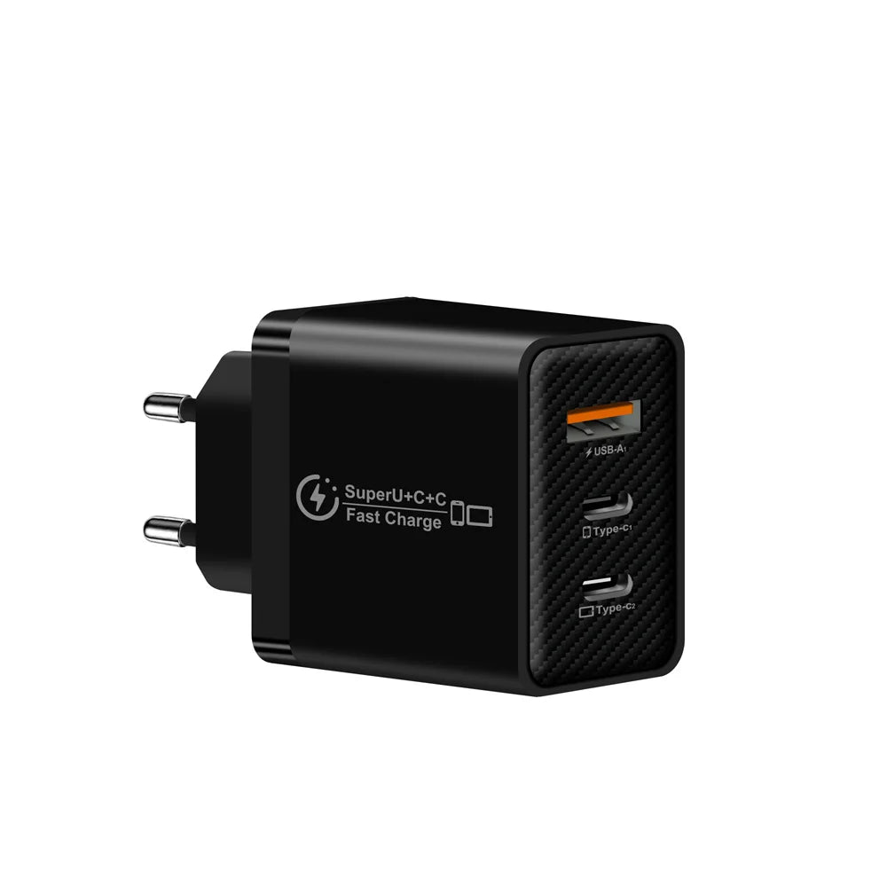 48W 3-Port USB-C Fast Charger PD QC 3.0 | EU US UK Plug