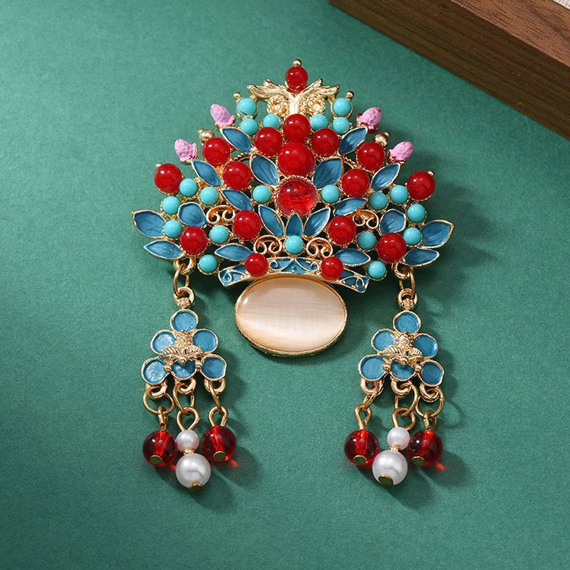 Phoenix Crest Flower Tassel Brooch | Chinese Court Style Pin