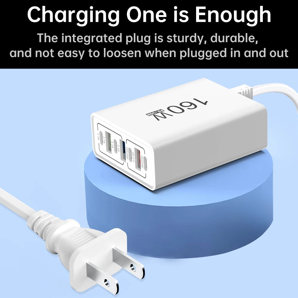 160W 7-Port USB-C PD Fast Charger Wall Adapter | EU & US