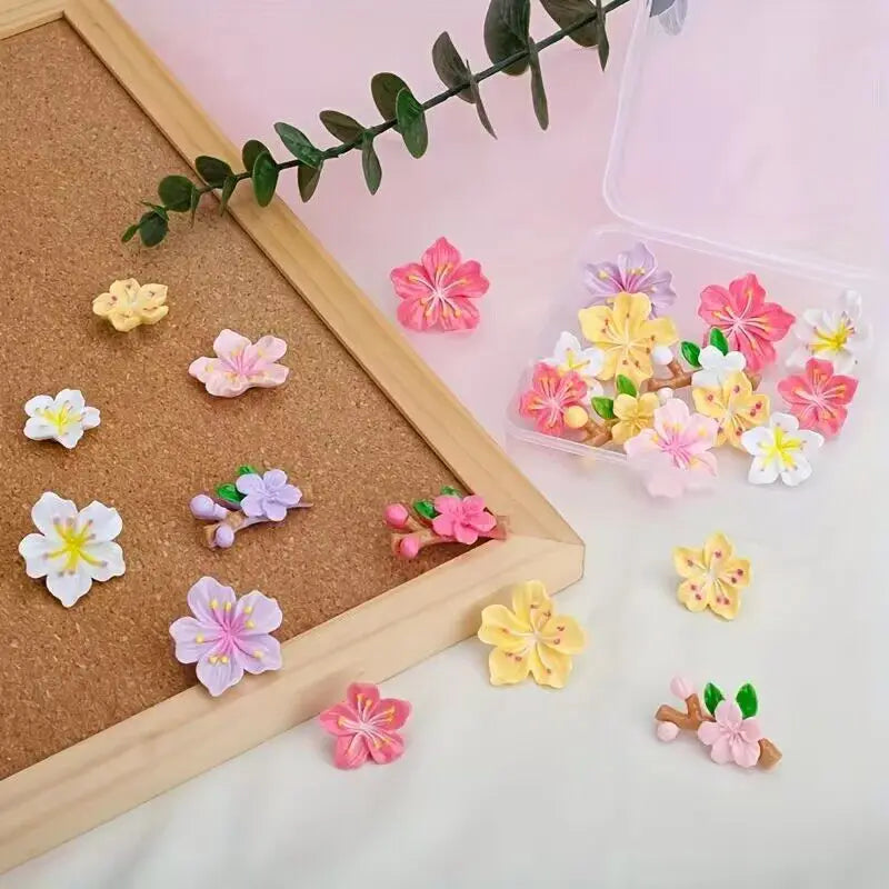 Bview Art Resin Peach Blossom Thumbtacks Creative Push Pins