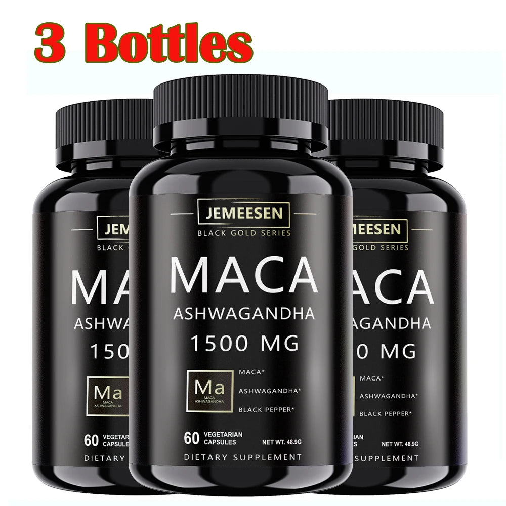 JEMEESEN - Male Enhancing Supplement - 500 mg Ashwagandha 1000 mg Maca Root - Stamina & Energy, Men's Overall Quality Peaceful Pleasures Health and Wellness 3 bottles