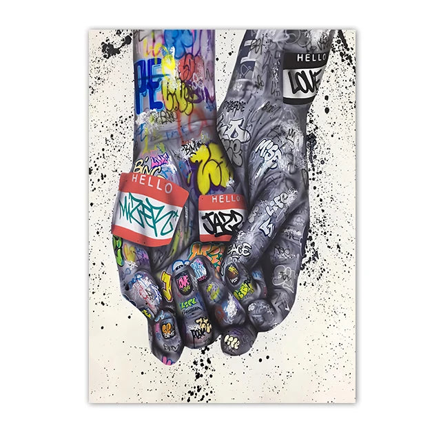 Graffiti Street Art Canvas Print | Love Kiss Hand Gestures Poster