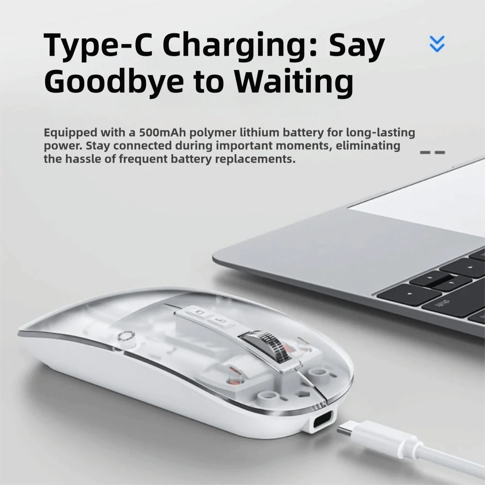Silent Transparent Wireless Gaming Mouse | Type-C, 3-Mode