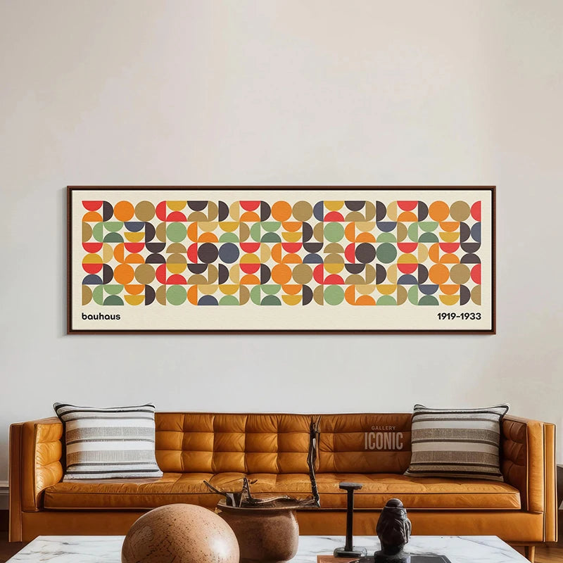 Mid Century Modern Bauhaus Canvas Print | Colorful Semicircles Art Canvas Wall Art Peaceful Pleasures Health and Wellness ZLH4175 70x210cm No Frame