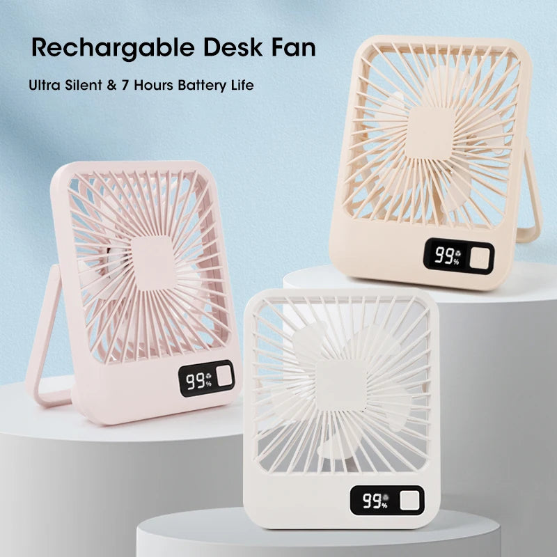 Rechargeable Desktop Fan Foldable Convenient Strong Wind Low Noise Type-C Five-Speed Adjustment LED Display Power Peaceful Pleasures Health and Wellness