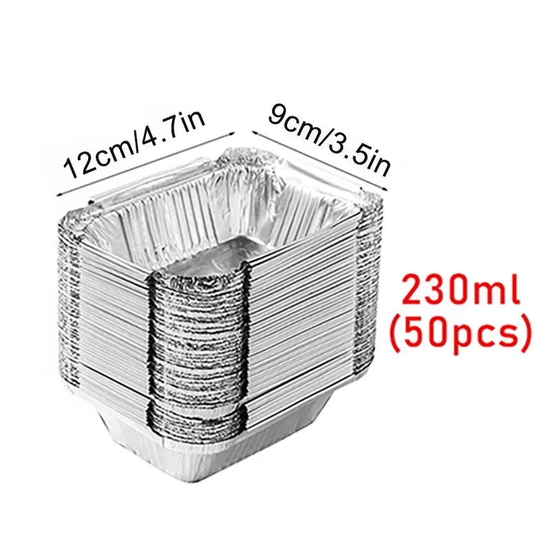 50pcs disposable aluminium foil, various sizes, tin pans are perfect for cooking, heating, storing and preparing food. Peaceful Pleasures Health and Wellness 230ml
