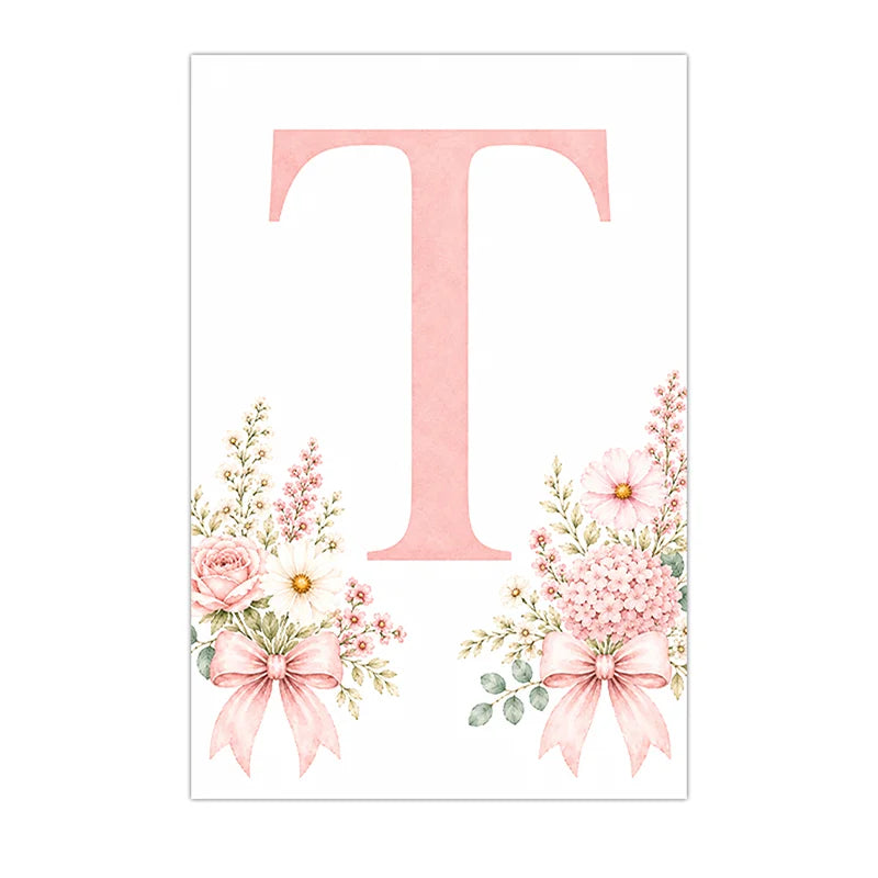Floral Alphabet Wall Art Custom Letter Canvas Painting Pink Flower Poster Print Nursery Wall Decor Peaceful Pleasures Health and Wellness T 30x40cm No Frame China Mainland
