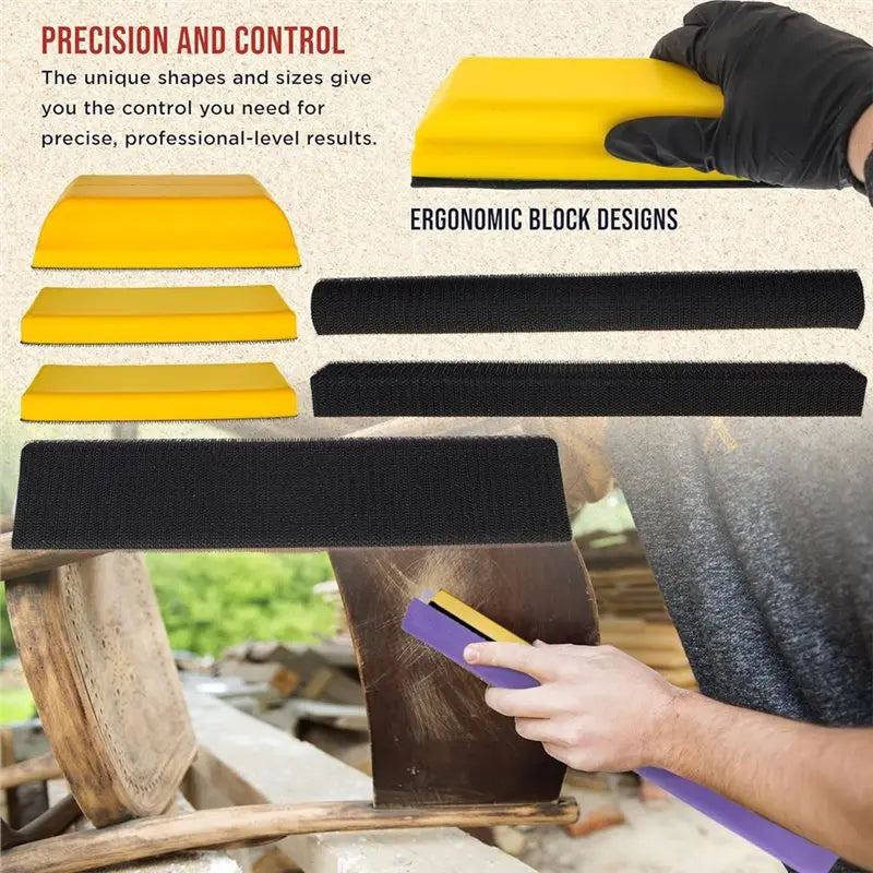 Y51A-Handheld Hook& Loop Sander Pads 7-Piece Hand Sanding Block Set-Flat, Round, Curved, Contoured Rectangle Shapes Peaceful Pleasures Health and Wellness