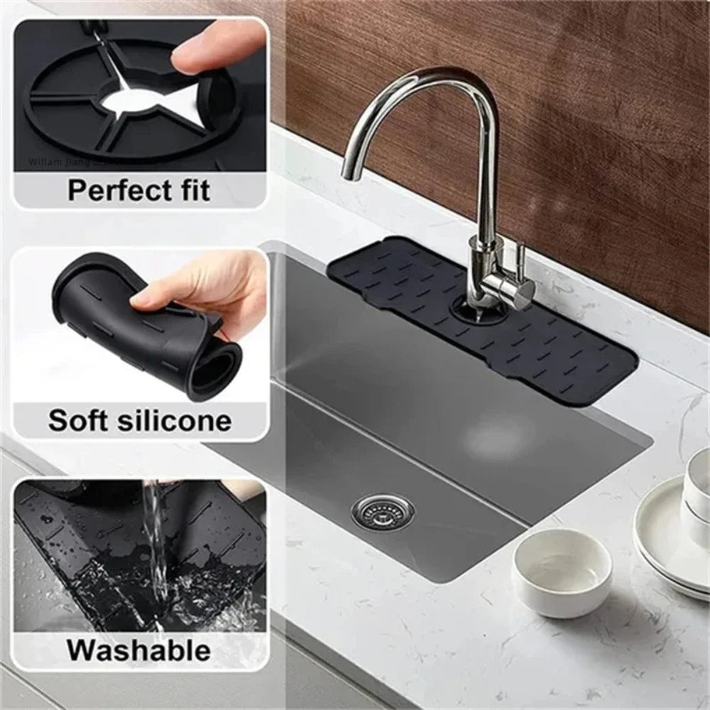 Dish Drainer Sink Mat Kitchen Faucet Splash Guard Drain Rack Countertop Protector Foldable Silicone Bathroom Sinks Sponge Home Peaceful Pleasures Health and Wellness