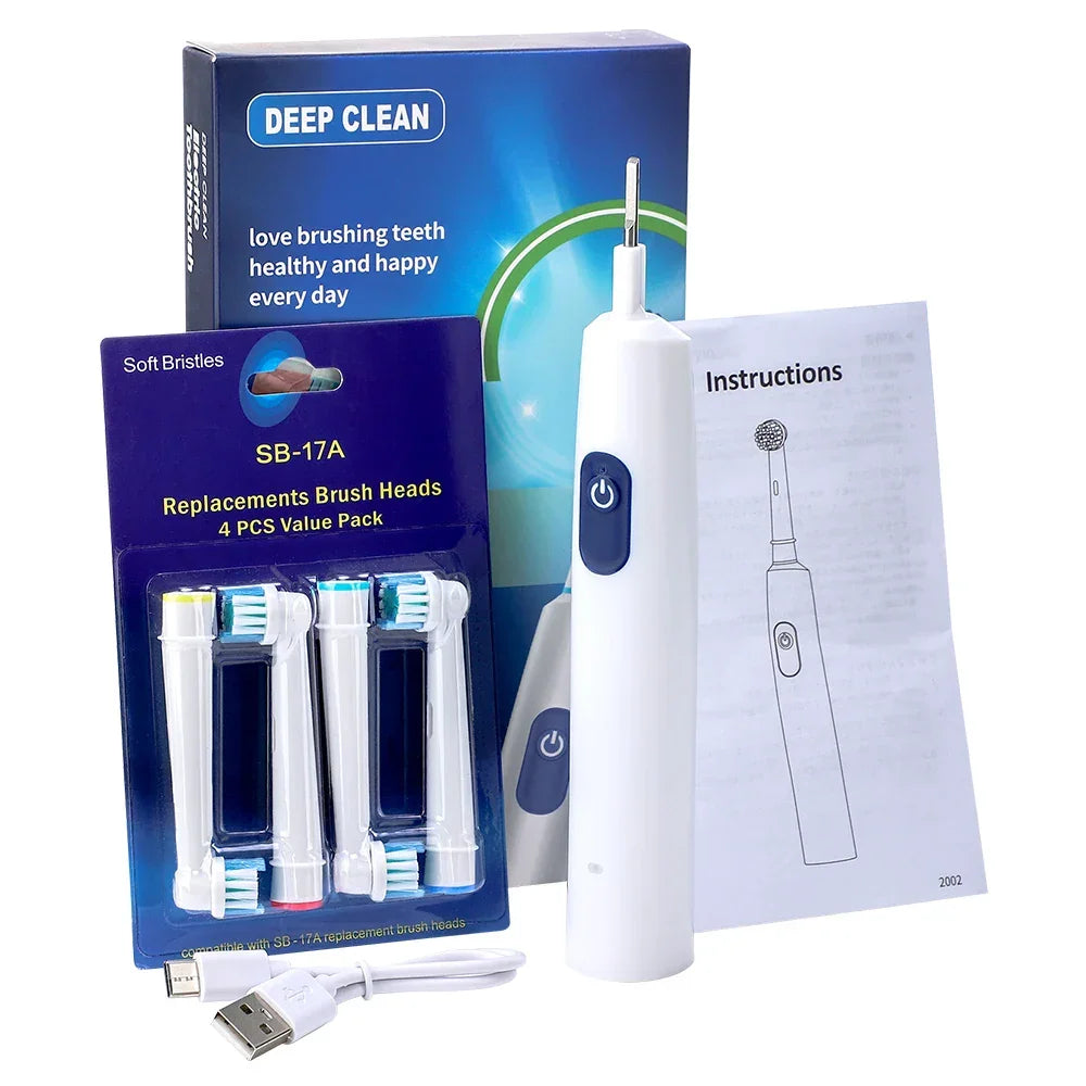 Smart Rotating Timing Electric Toothbrush, Rechargeable Rotary Toothbrush with 4 Heads, 5 Modes Setting Teeth Whitening Oral Car Peaceful Pleasures Health and Wellness WHITE United States