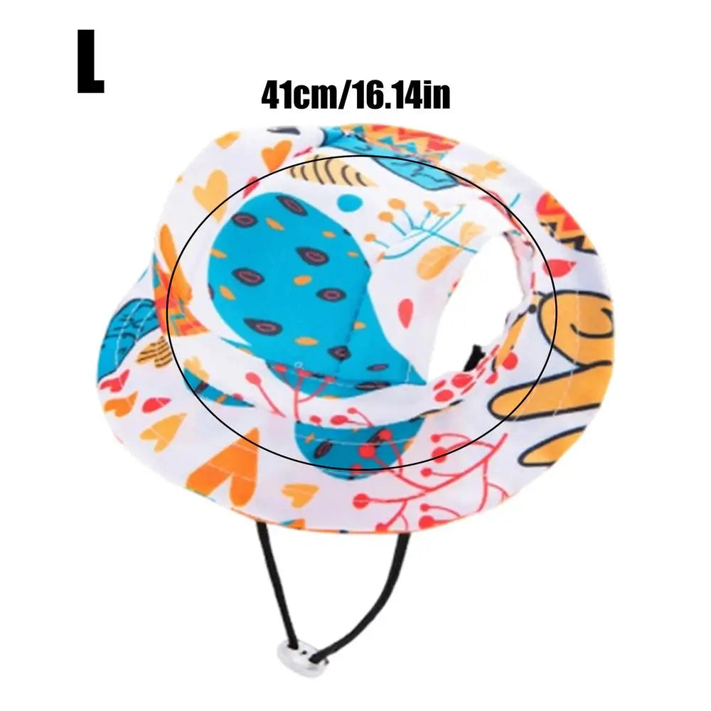 Pet Sun Hat For Cats & Dogs, Round Brim With Ear Holes Adjustable Breathable Sun Caps For Camping Beach Photography, Holidays Peaceful Pleasures Health and Wellness L