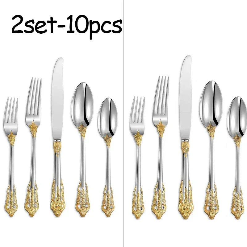 Gold Floral Stainless Steel Cutlery Set – Knife Fork Spoon
