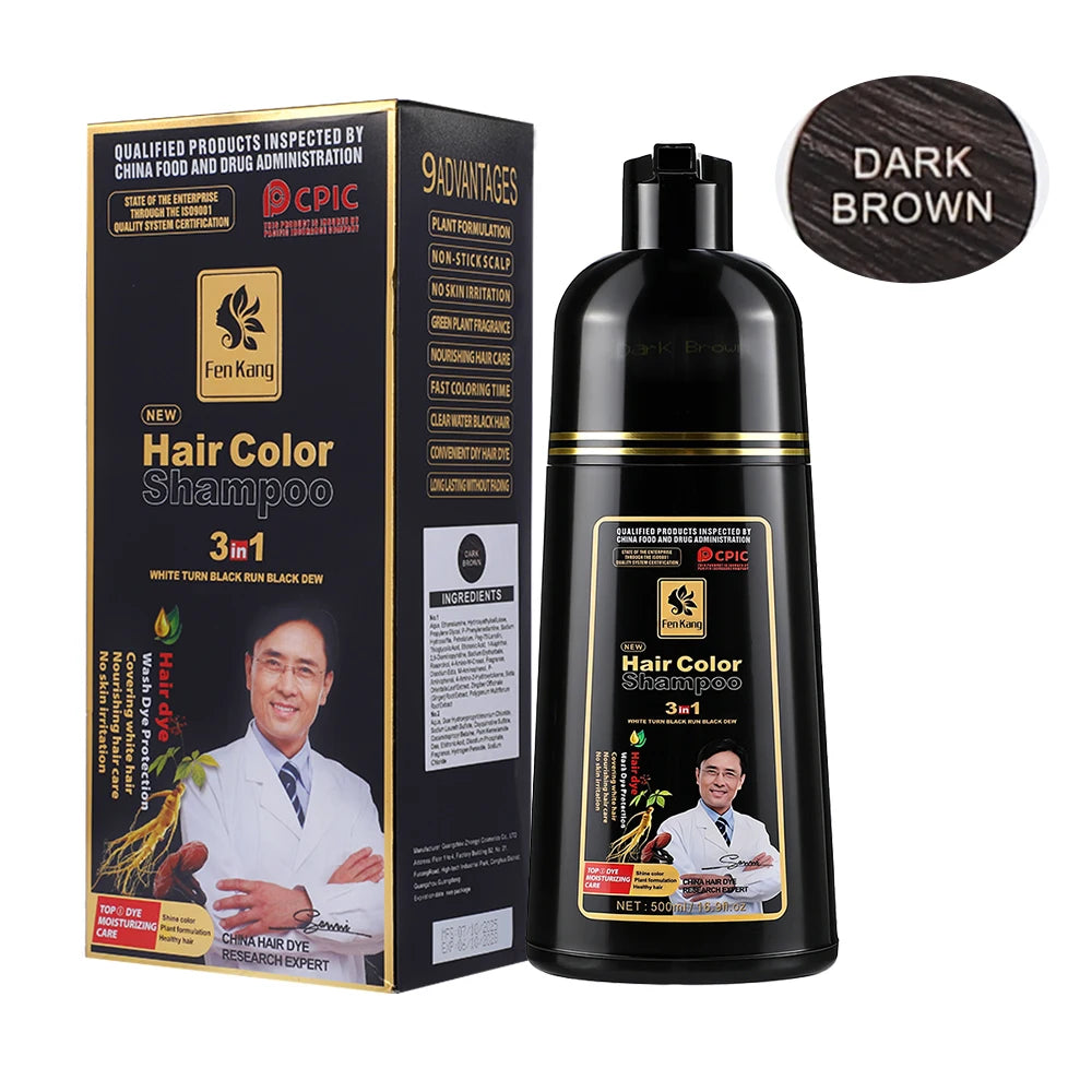 3 in 1 Black Hair Dye Shampoo for Gray Hair Home Herbal Hair Coloring Cream for Men Women Cover White Nourishing Formula 500ml Peaceful Pleasures Health and Wellness 1pcs Dark Brown