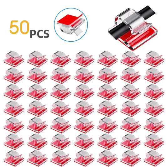 50PCS Adhesive Cable Clips | Wire Management Cord Organizer Cable Management Clips Peaceful Pleasures Health and Wellness Transparent