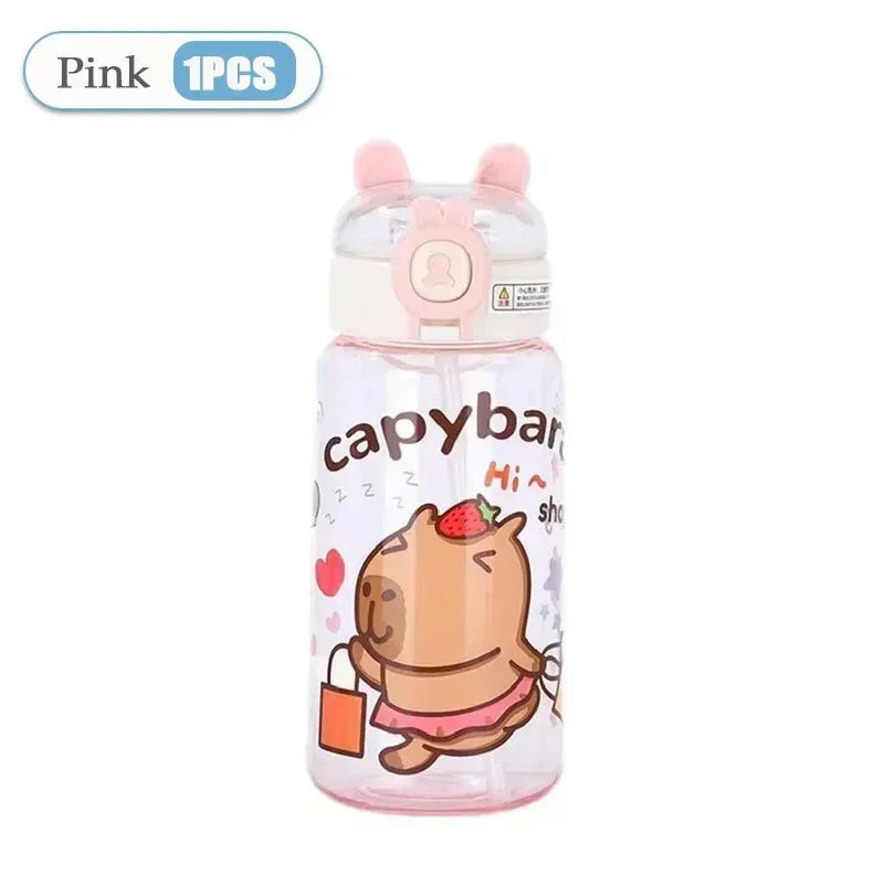 Capybara Cartoon Water Bottle 500ml Kids Sports Straw Cup