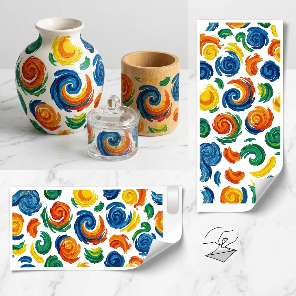 Rainbow Swirl UV Transfer Stickers | Waterproof DIY Decals
