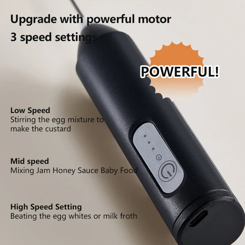 USB Rechargeable Electric Milk Frother & Egg Beater 3-Speed