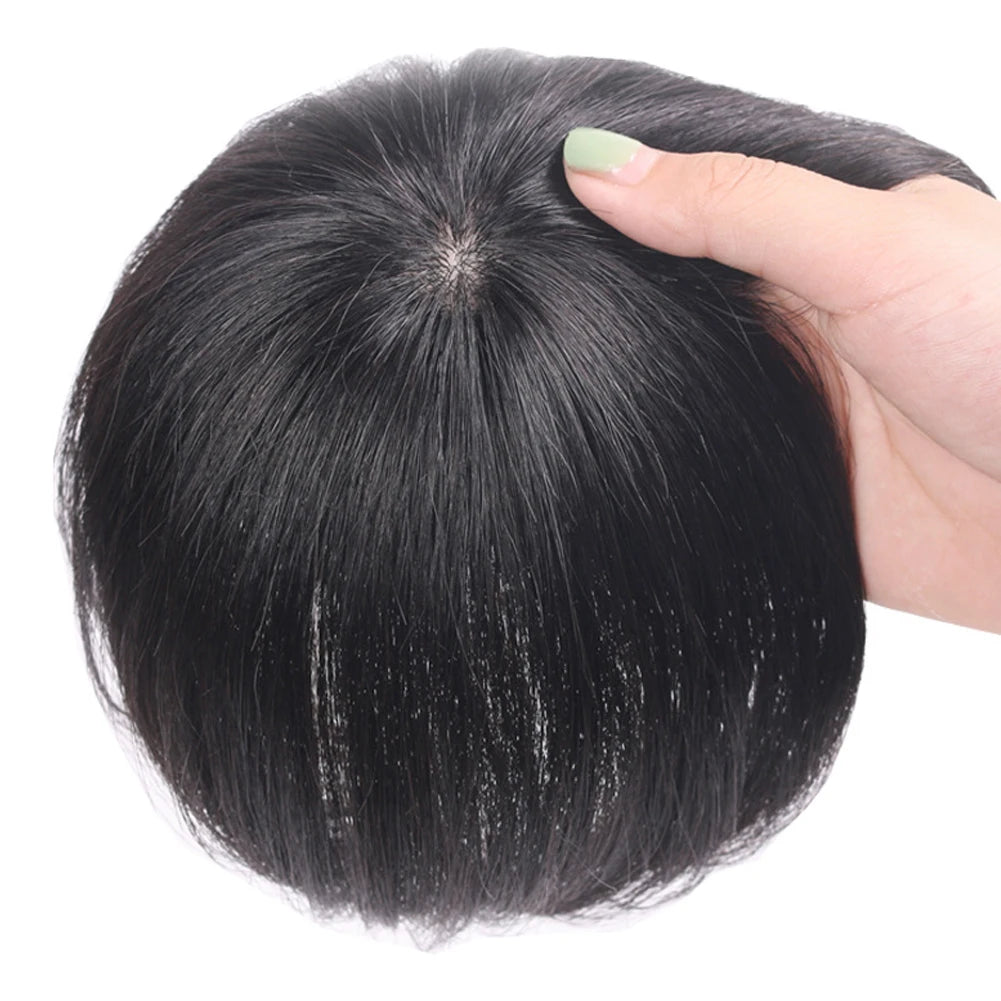 Head Covering Wig Natural Invisible One-Piece Short Straight Hair Replacement Patch Lightweight Seamless Synthetic Wig Peaceful Pleasures Health and Wellness 20cm Black thicken