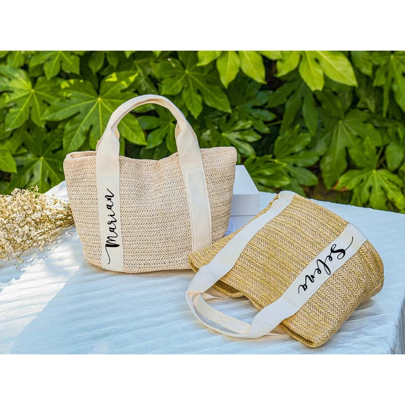 Personalized Beach Straw Tote Bag | Bridesmaid & Bachelorette Gift