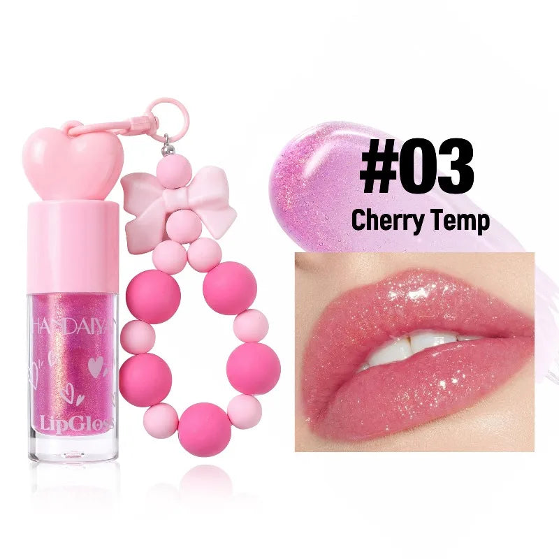 Glitter Lip Oil Bowknot Keychain – 4 Shades, High Shine