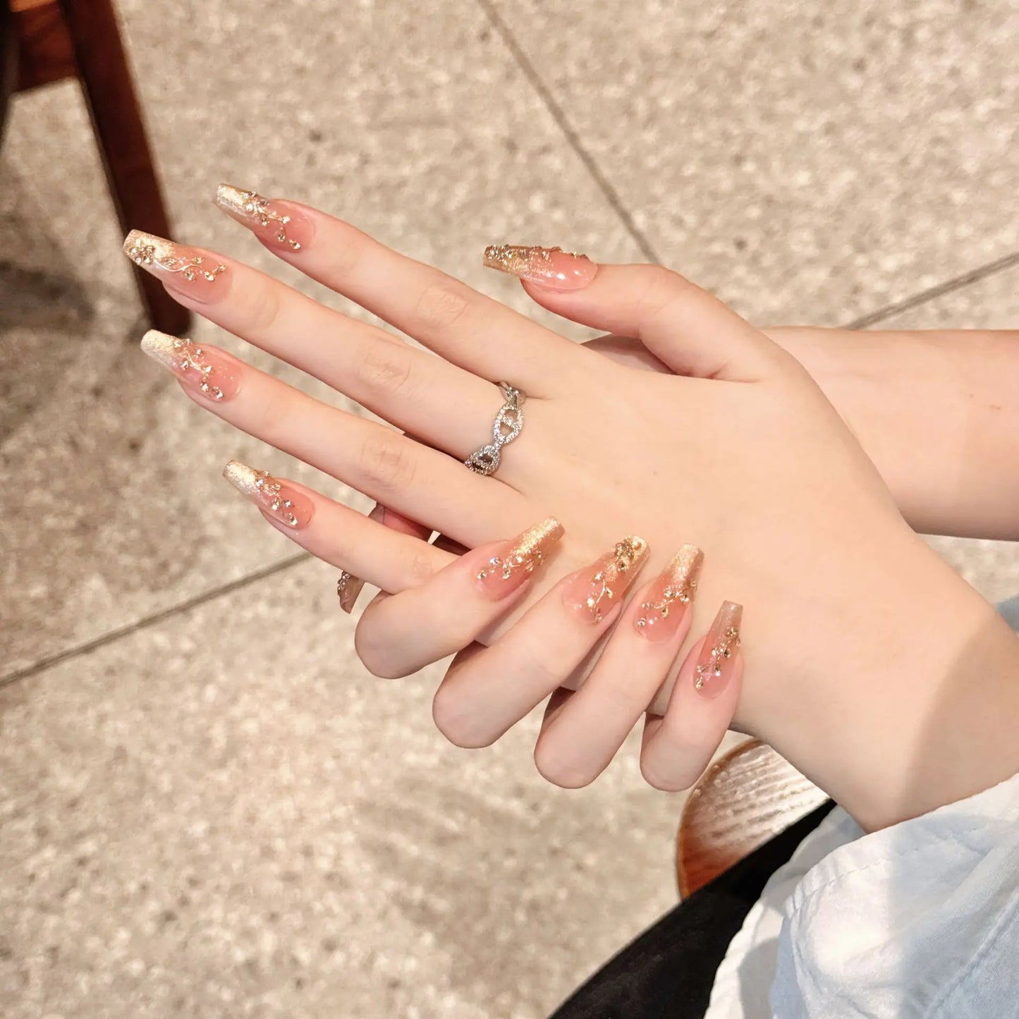 Champagne Cat Eye Press-On Nails Gradient Shimmer | 10pcs