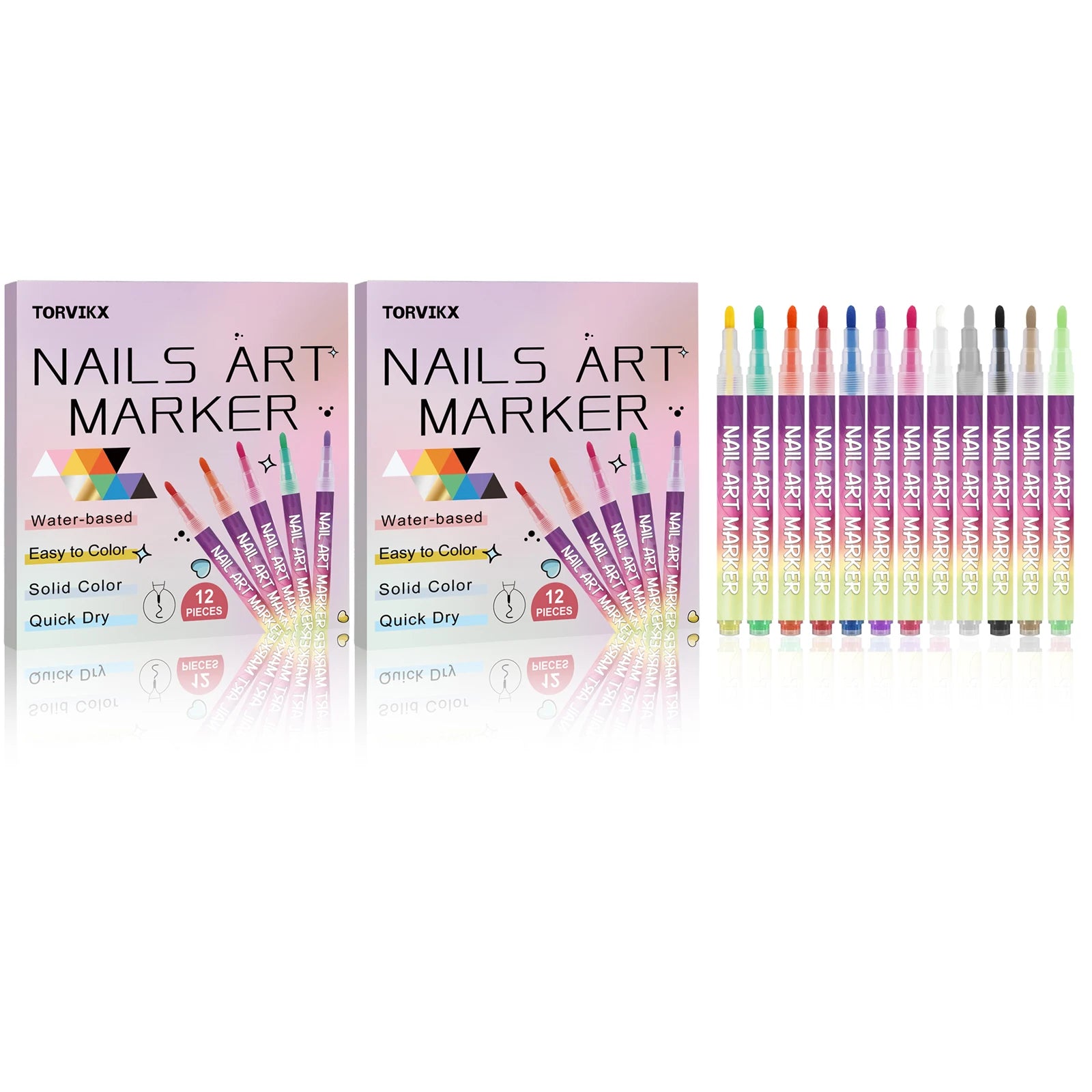Nail Art Marker Pens Set Nourishing DIY Manicure Long‑lasting Smudge‑proof Quick-Dry 12 Colors Water‑based Nail Graffiti Pens Peaceful Pleasures Health and Wellness 2 x 12PCS Boxed