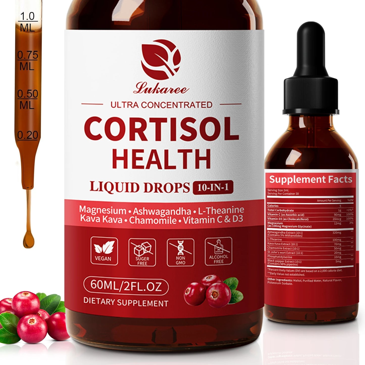Cortisol Support Liquid Drops 10-in-1 – 60ml Peaceful Pleasures Health and Wellness 60ml 5bottles United States