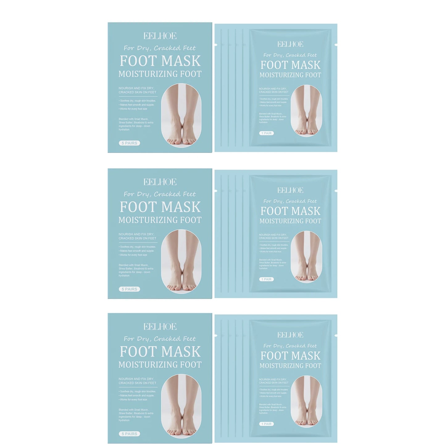 EELHOE Daily Foot Mask – Moisturizing & Exfoliating, 5 Pack Foot Mask Peaceful Pleasures Health and Wellness 15pcs Boxed