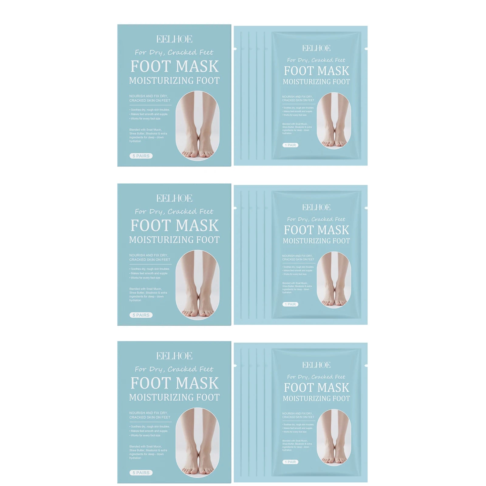 EELHOE Daily Foot Mask – Moisturizing & Exfoliating, 5 Pack Foot Mask Peaceful Pleasures Health and Wellness 15pcs Boxed
