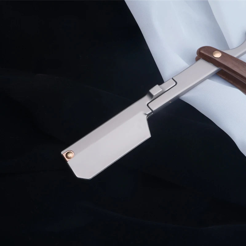 Stainless Steel Folding Shave Knife Holder Beard Straight Razor Hair Dressing Tool Men Manual Convenience Hair Shaver Holder Peaceful Pleasures Health and Wellness