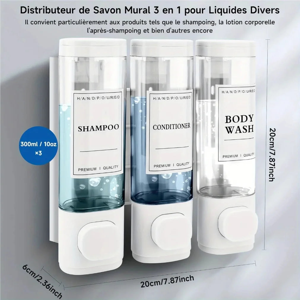 3-in-1 Wall-Mounted Soap & Shampoo Dispenser | No Drilling