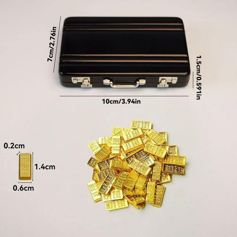 60Pcs Mini Replica Gold Bar Set with Briefcase 24K Gold-Plated Alloy Collectible Model Fake Gold Bar Decor for Home Office Peaceful Pleasures Health and Wellness
