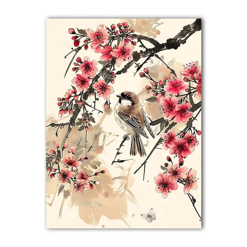 Nordic Bird & Flowers Canvas Wall Art | Chinese Style Print Canvas Wall Art Print Peaceful Pleasures Health and Wellness 02 21X30cm No Frame China Mainland