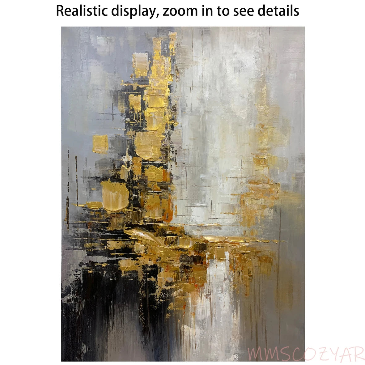 100% Hand Painted，Gold, Grey, Beige, Black ,Textured Painting, Acrylic Abstract Oil Painting, Wall Decor Living Room, Office Wal Peaceful Pleasures Health and Wellness