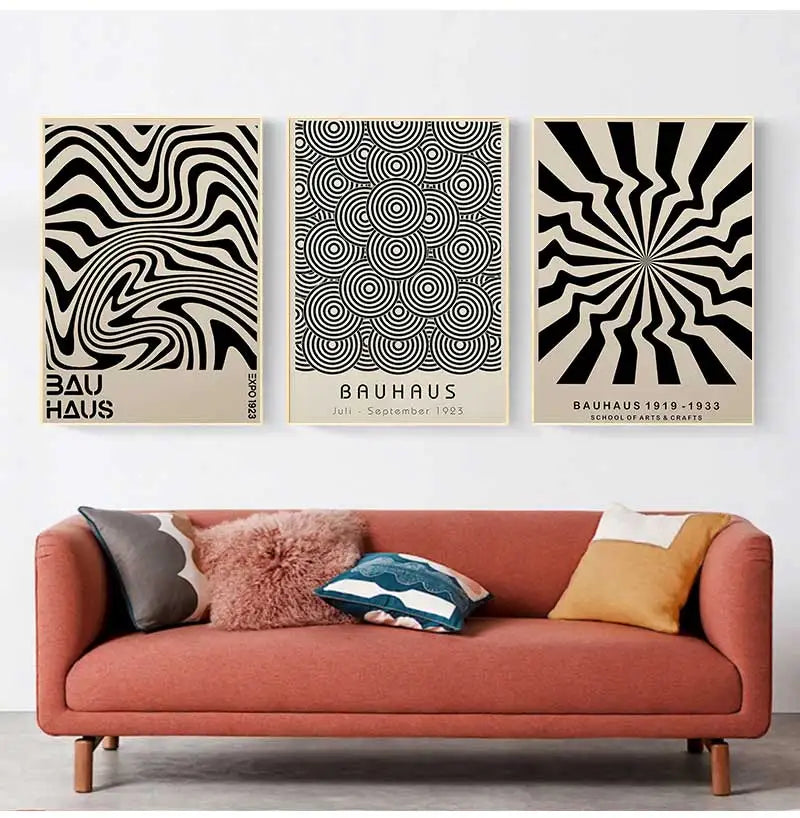 Abstract Bauhaus Style Geometric Wall Art Posters Prints Picture Vintage Black Beige Line Canvas Paintings For Modern Home Decor Peaceful Pleasures Health and Wellness