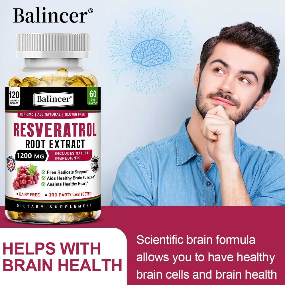 Resveratrol Root Extract Capsules - Antioxidant Anti-Aging, Brain & Heart Health, Skin Brightening & Immune Support, 120 Caps Peaceful Pleasures Health and Wellness