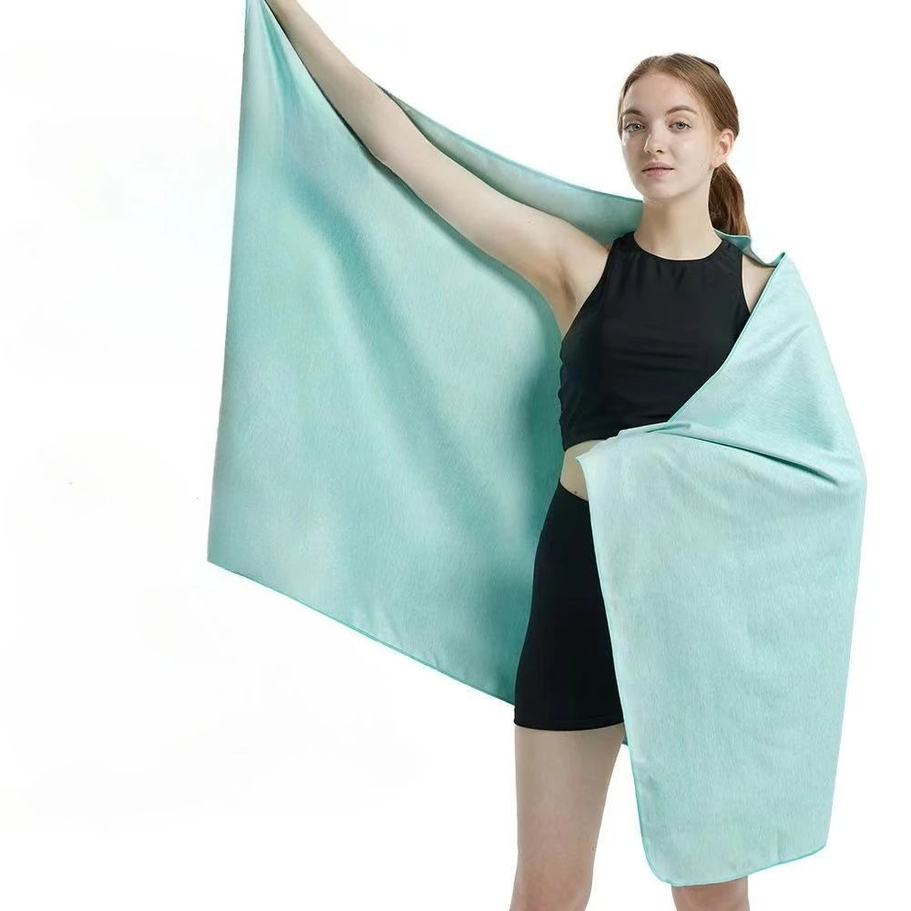 Ultra-fine Fiber Cationic Quick-drying Sports Towel Outdoor Fitness Water-absorbing Towel Sweat-wiping Towel Peaceful Pleasures Health and Wellness Green 80x160cm