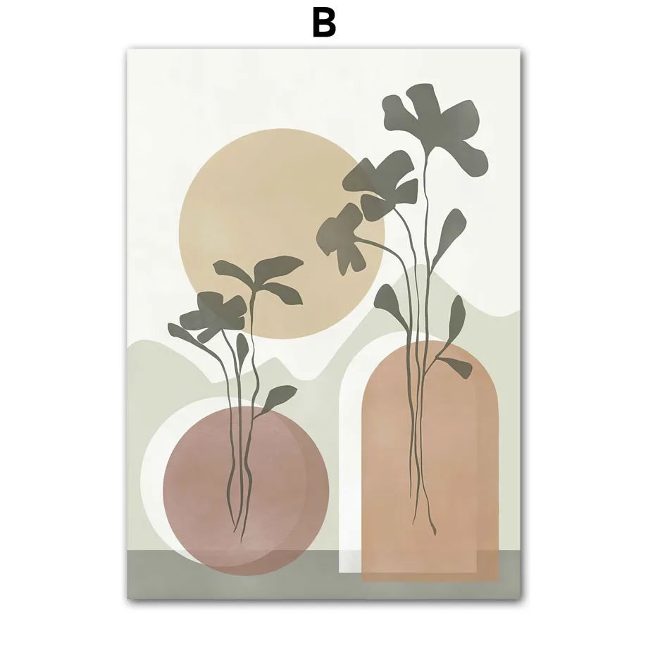 Boho Abstract Canvas Wall Art | Nordic Botanical Print Unframed