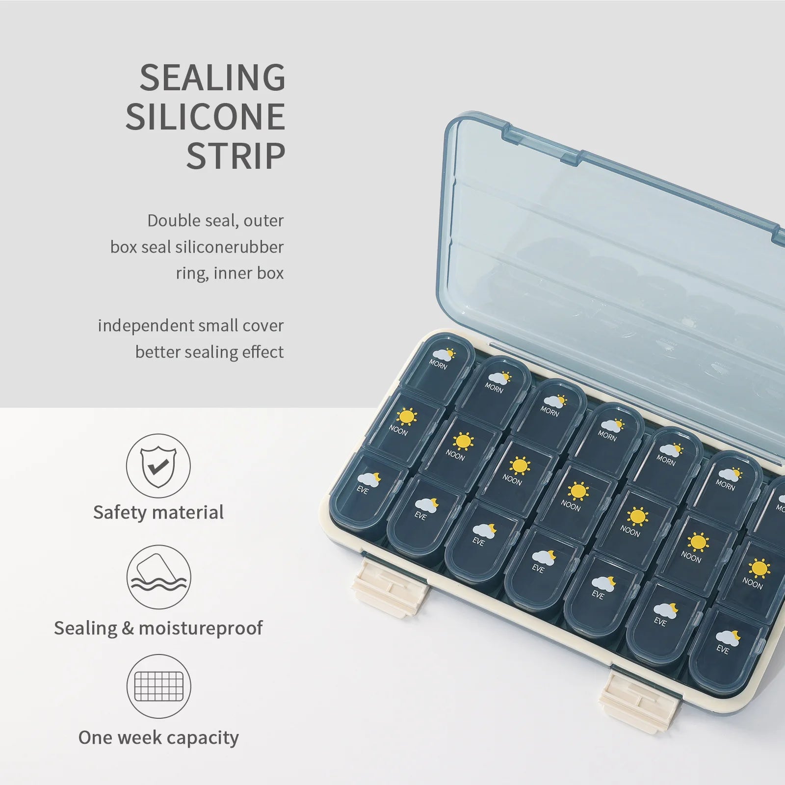 Portable 21/28 Grids Weekly Pill Box Medicine Dispenser Tablet Organizer Storage Boxes 7 Days Compartment Pills Case Container Peaceful Pleasures Health and Wellness