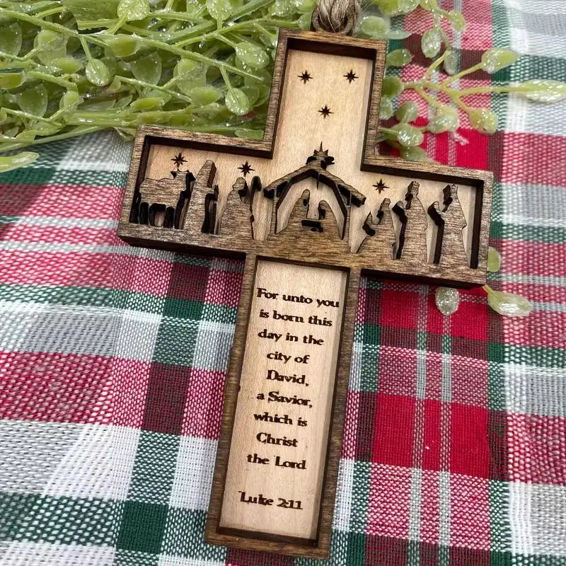 3D Nativity Scene Wooden Cross Ornament | Handmade Christmas Decor Christmas Tree Ornament Peaceful Pleasures Health and Wellness