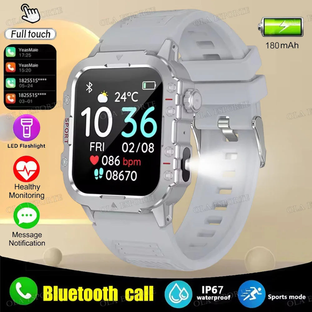 2026 New Military Smart Watch Men IP67 3ATM Outdoor Sports Fitness Tracker Health Monitor 1.44Inch BT Call Smartwatch HW12 Peaceful Pleasures Health and Wellness Silver