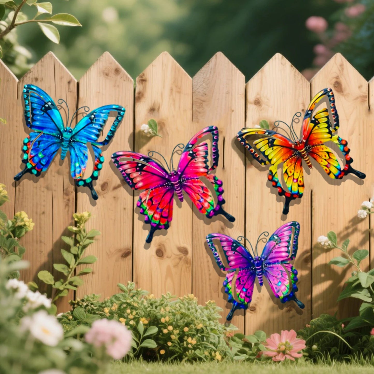 4-Piece Iron Butterfly Wall Decor | Painted Metal Garden Art