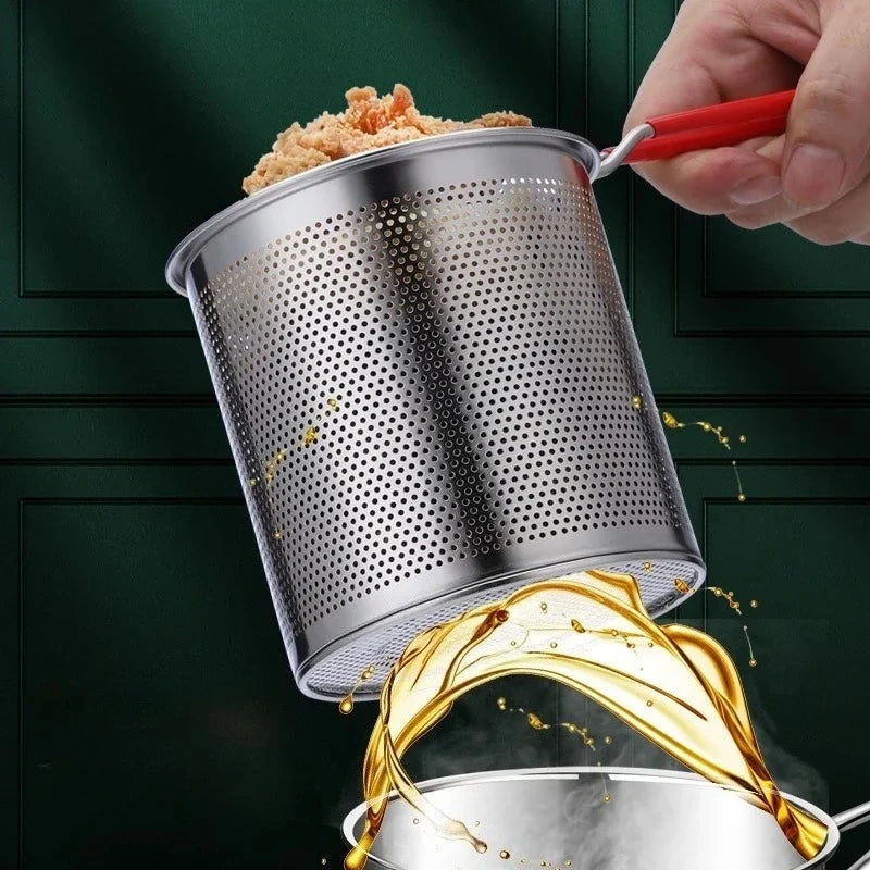 Stainless Steel Deep Fryer with Basket for Home and Commercial Use Non-Slip Base Cool Handle Ideal for Tempura and Chicken Peaceful Pleasures Health and Wellness