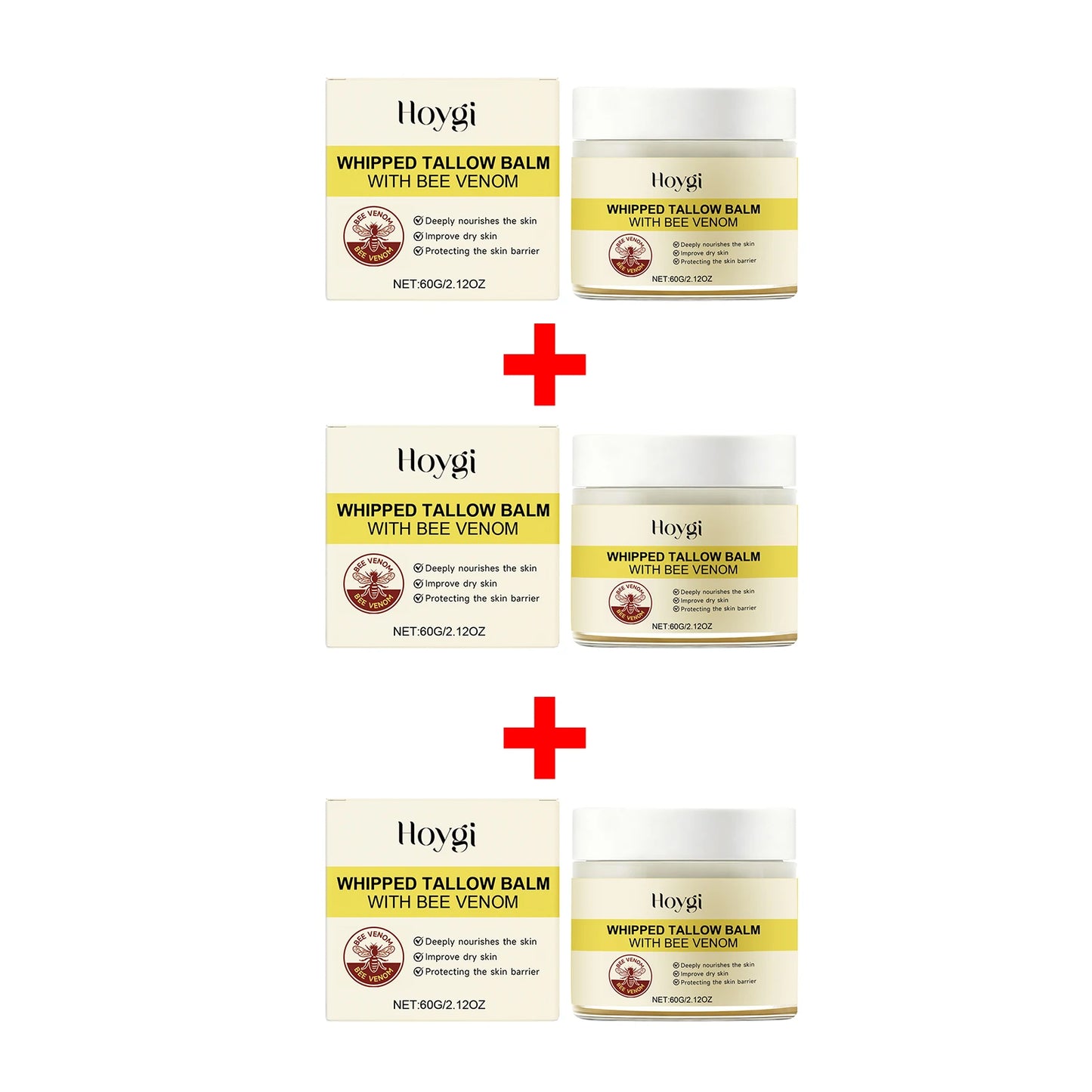 Whipped Tallow Balm for Dry Skin Repair Barrier Firming Lifting Reduces Fine Lines Boosts Elasticity Bee Venom Face & Body Crea Peaceful Pleasures Health and Wellness 3pcs