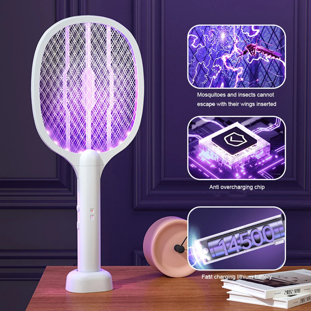 2-in-1 Electric Mosquito Swatter Mosquito Killer USB Rechargeable Angle Adjustable Electric Bug Zapper Fly Bat Insect Swatter Peaceful Pleasures Health and Wellness